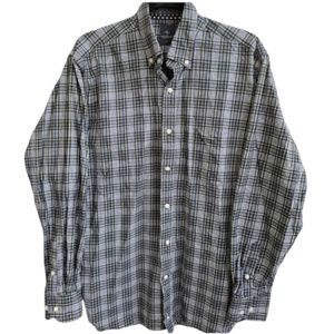 Tailorbyrd Twill Button Down Shirt With Button Down Collar Blue Plaid SZ…
